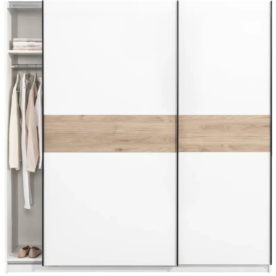 Schuifdeurkast Genua - wit/eikenkleur - 204x200x60 cm