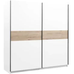 Schuifdeurkast Genua - wit/eikenkleur - 204x200x60 cm