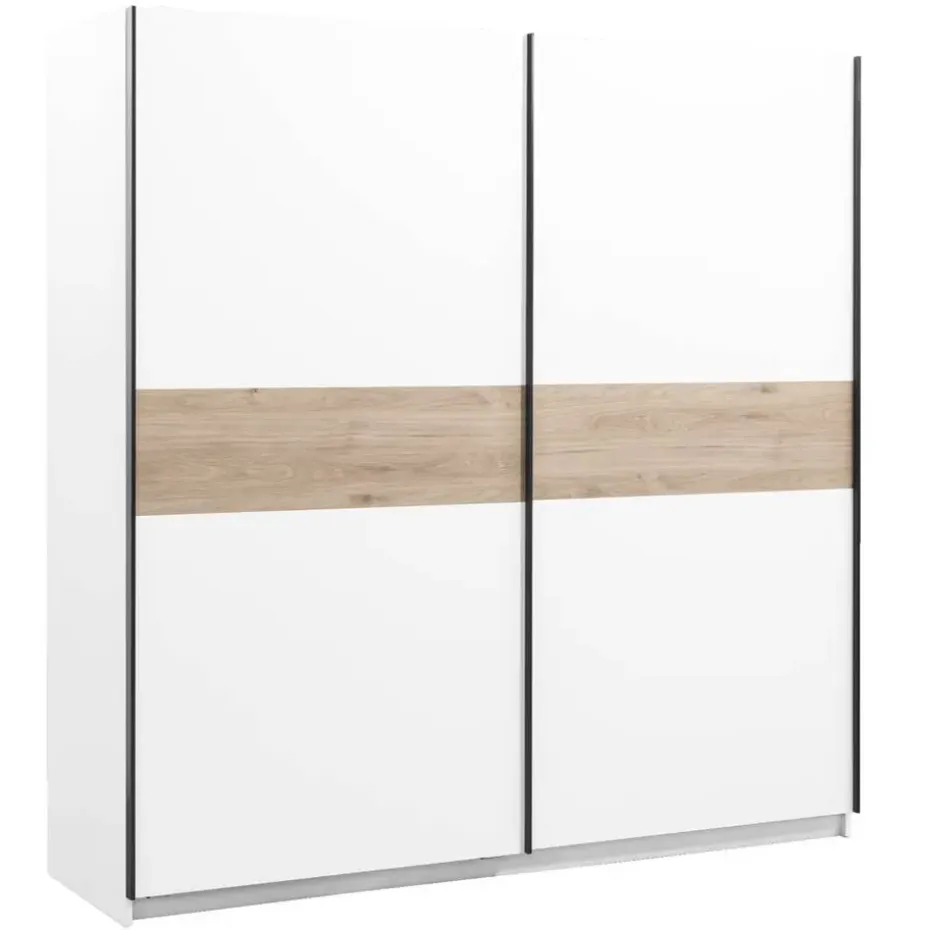 Schuifdeurkast Genua - wit/eikenkleur - 204x200x60 cm