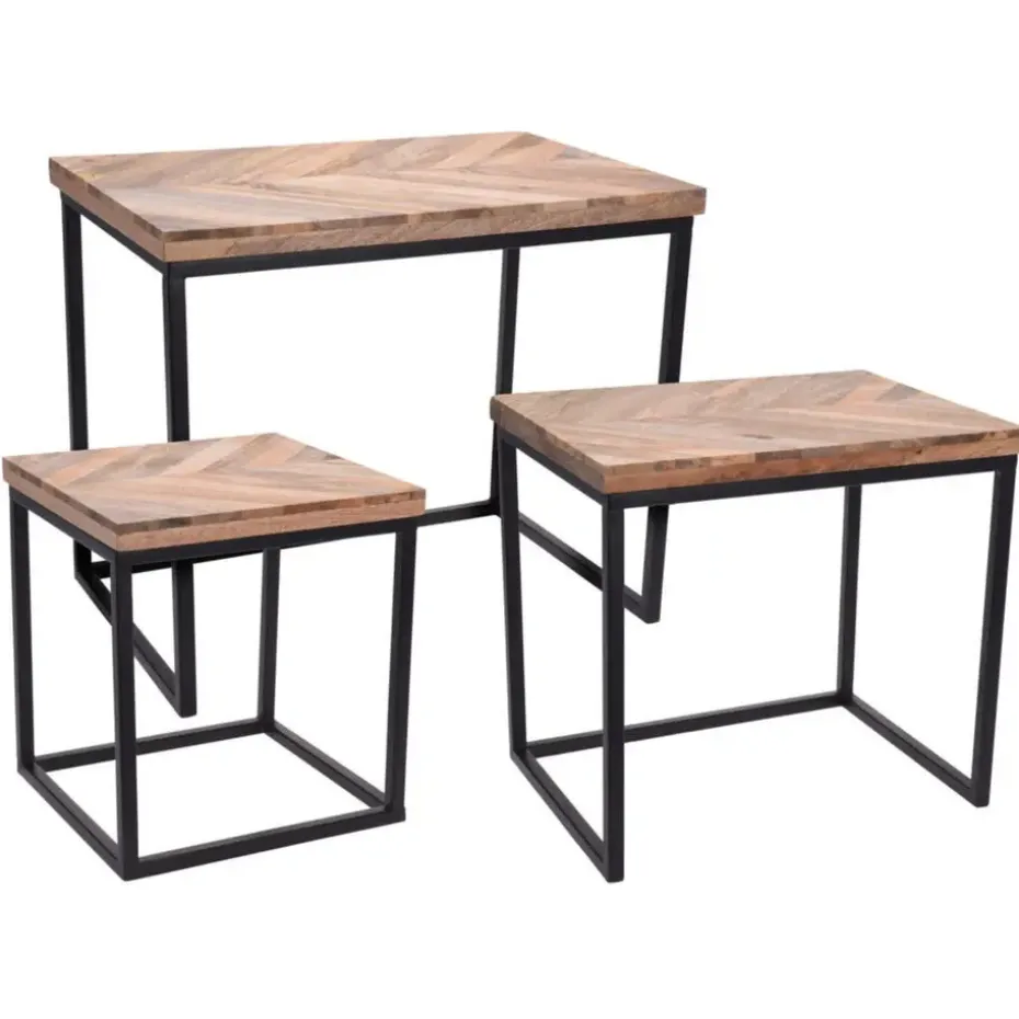 Season Deco Bijzettafels - 3-delig - hout - metaal - zwart
