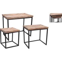 Season Deco Bijzettafels - 3-delig - hout - metaal - zwart