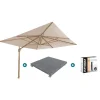 4-Seasons zweefparasol Hacienda 300 x 400 - Woodlook/Sand met voet en hoes