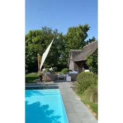 4-Seasons zweefparasol Hacienda 300 x 400 - Woodlook/Sand met voet en hoes