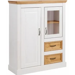 Selma - Kast met 2 deuren en 2 laden in wit gebeitst dennenhout