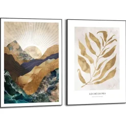 Set poster met lijst - Natuur met gouden twist