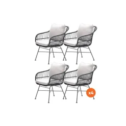 Set van 4 - Garden Impressions Margriet tuinstoel - Zwart/Zand