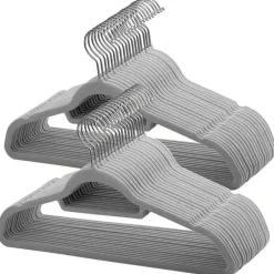 Set van 50 Anti-slip kleerhangers, dunne Kledinghangers met Fluweel Grijs