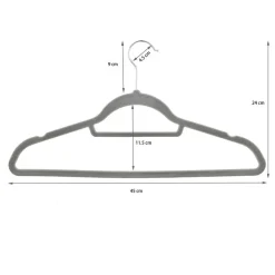 Set van 50 Anti-slip kleerhangers, dunne Kledinghangers met Fluweel Grijs