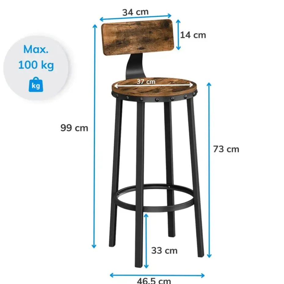 Set van 2 barkrukken - industrieel ontwerp - vintage bruin
