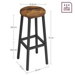 Set van 2 Barkrukken - met stabiel stalen frame, hoogte 75 cm -Bruin-zwart