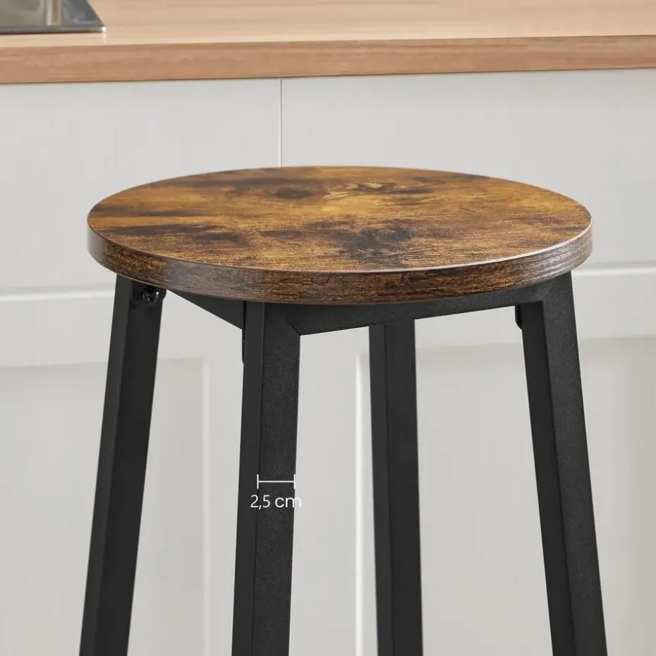 Set van 2 Barkrukken - met stabiel stalen frame, hoogte 75 cm -Bruin-zwart