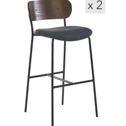 Set van 2 barkrukken van metaal en kunstleer van essenhout