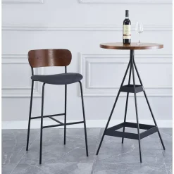 Set van 2 barkrukken van metaal en kunstleer van essenhout