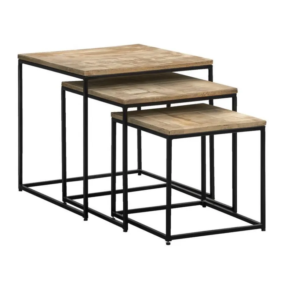 Set van 3 bijzettafels Kyan - zwart/naturel - 48x50x50 cm