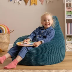 Set van 2 icon Kinderzitzakken Dalton - Corduroy Zitzak - Blauwgroen