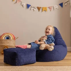 Set van 2 icon Kinderzitzakken Dalton - Corduroy Zitzak - Marineblauw