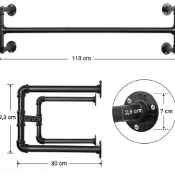 Set van 2 kledingstangen - Kledingrek - Kledingstang 110 x 30 x 29,3 CM