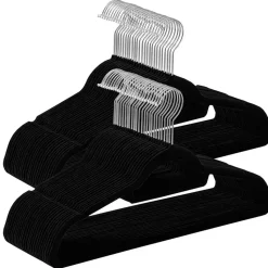 Set van 50 kleerhangers - Fluweel - Anti-slip - Kapstokken met Broeklat - Zwart