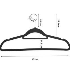 Set van 50 kleerhangers - Fluweel - Anti-slip - Kapstokken met Broeklat - Zwart