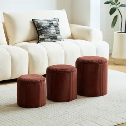 Set van 3 poefs met opbergruimte van hout en ribfluweel