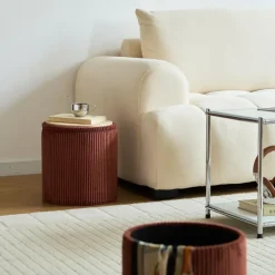 Set van 3 poefs met opbergruimte van hout en ribfluweel