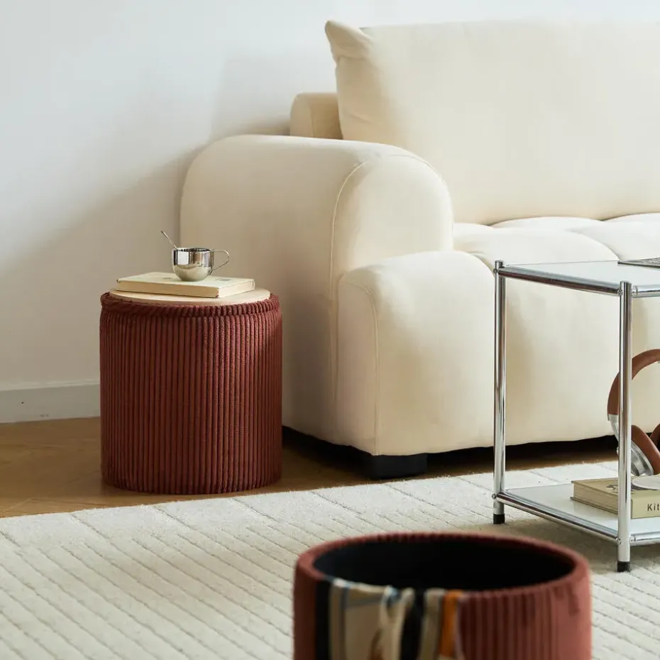 Set van 3 poefs met opbergruimte van hout en ribfluweel