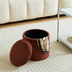 Set van 3 poefs met opbergruimte van hout en ribfluweel