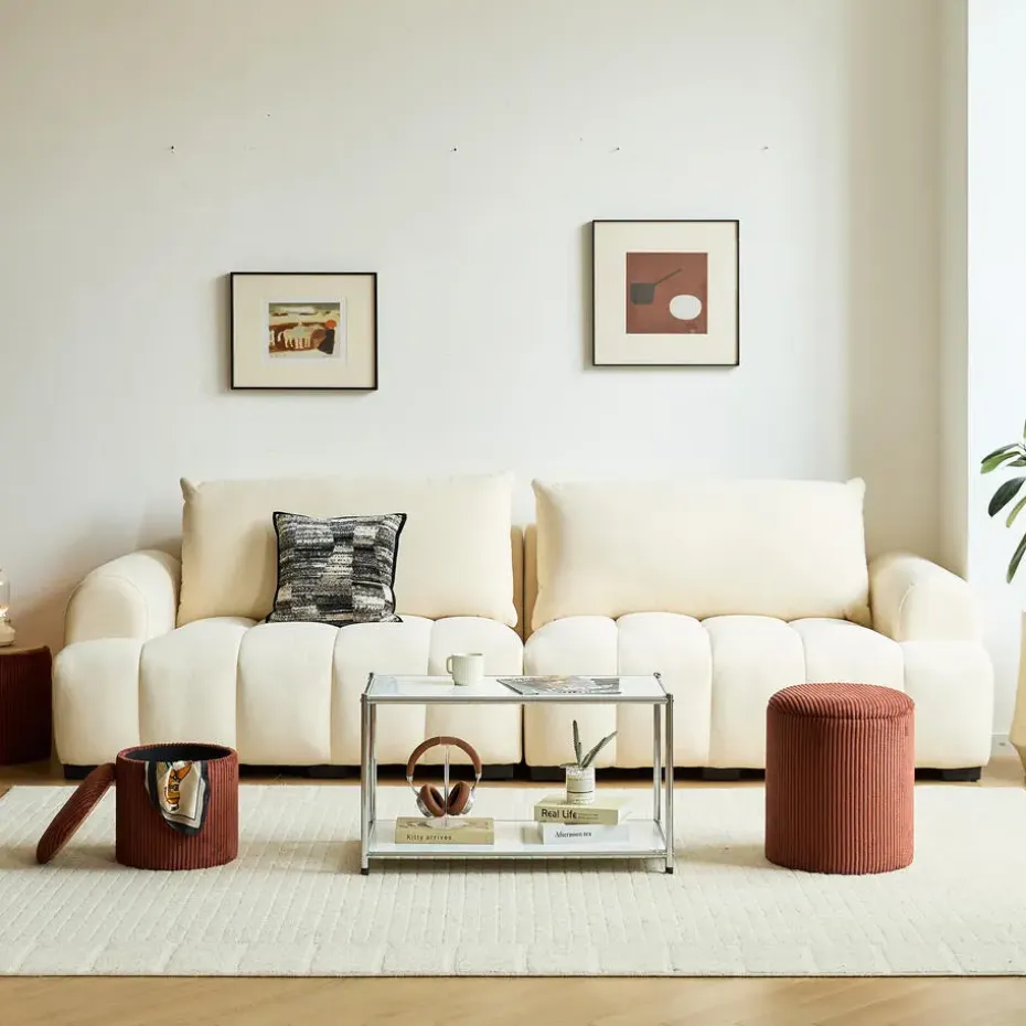 Set van 3 poefs met opbergruimte van hout en ribfluweel