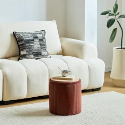 Set van 3 poefs met opbergruimte van hout en ribfluweel