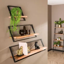 Set van 3 wandplanken Siebe-acacia/gepoedercoat metaal