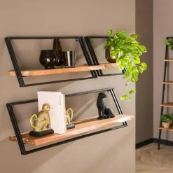 Set van 3 wandplanken Siebe-acacia/gepoedercoat metaal