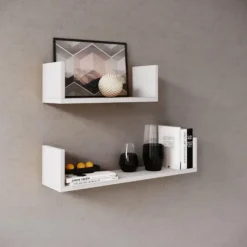 Set van 2 wandplanken 40x14.5 cm en 60x14.5 cm Britta-wit