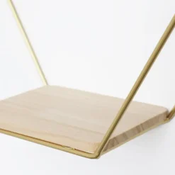 Set van 3 zeshoekige metalen wandrekjes met houten plankje - Goud