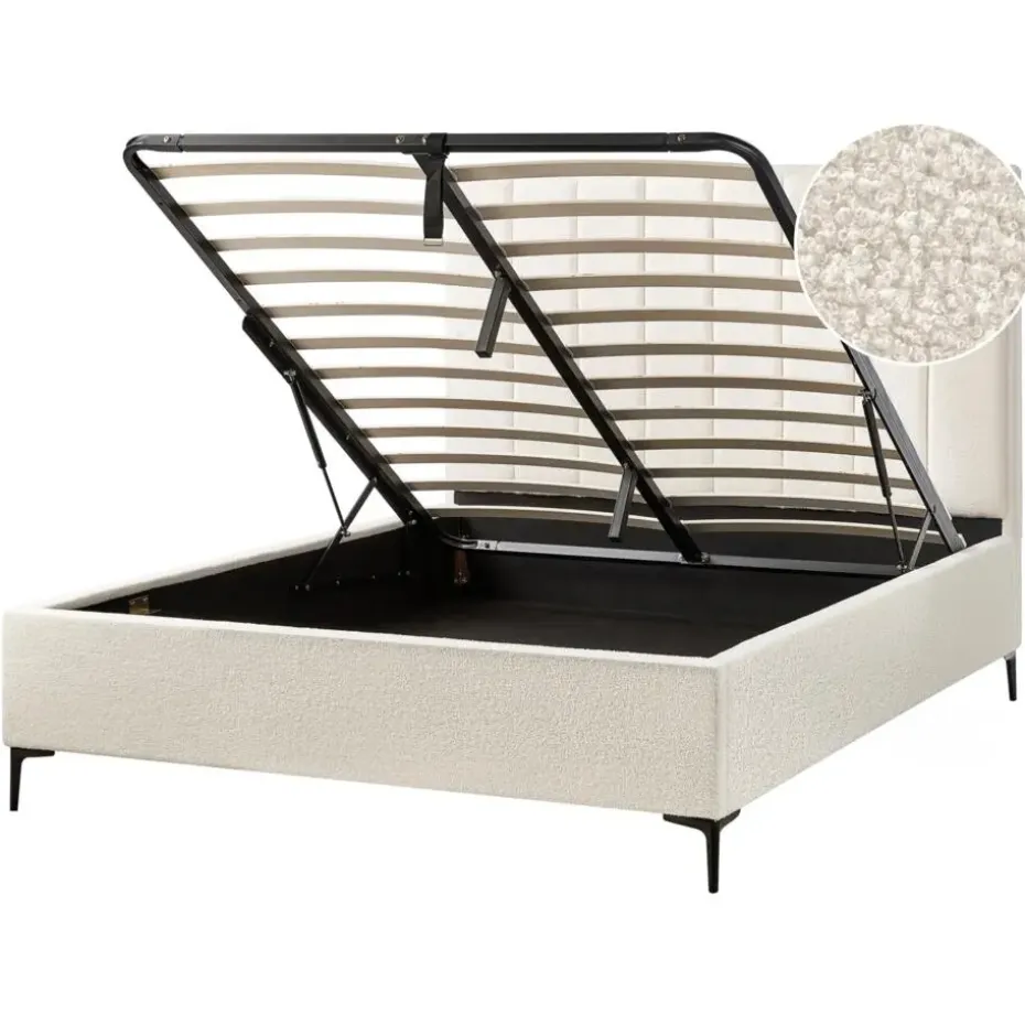 SEZANNE - Bed met opbergruimte - Gebroken wit - 160 x 200 cm - Bouclé