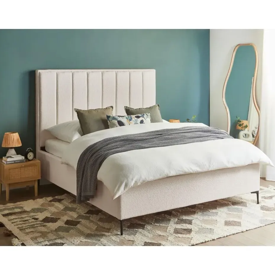 SEZANNE - Bed met opbergruimte - Gebroken wit - 160 x 200 cm - Bouclé