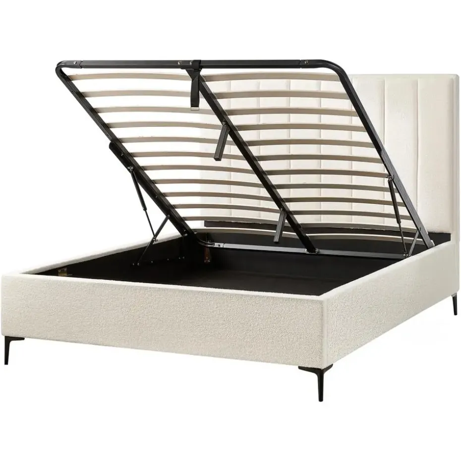 SEZANNE - Bed met opbergruimte - Gebroken wit - 160 x 200 cm - Bouclé