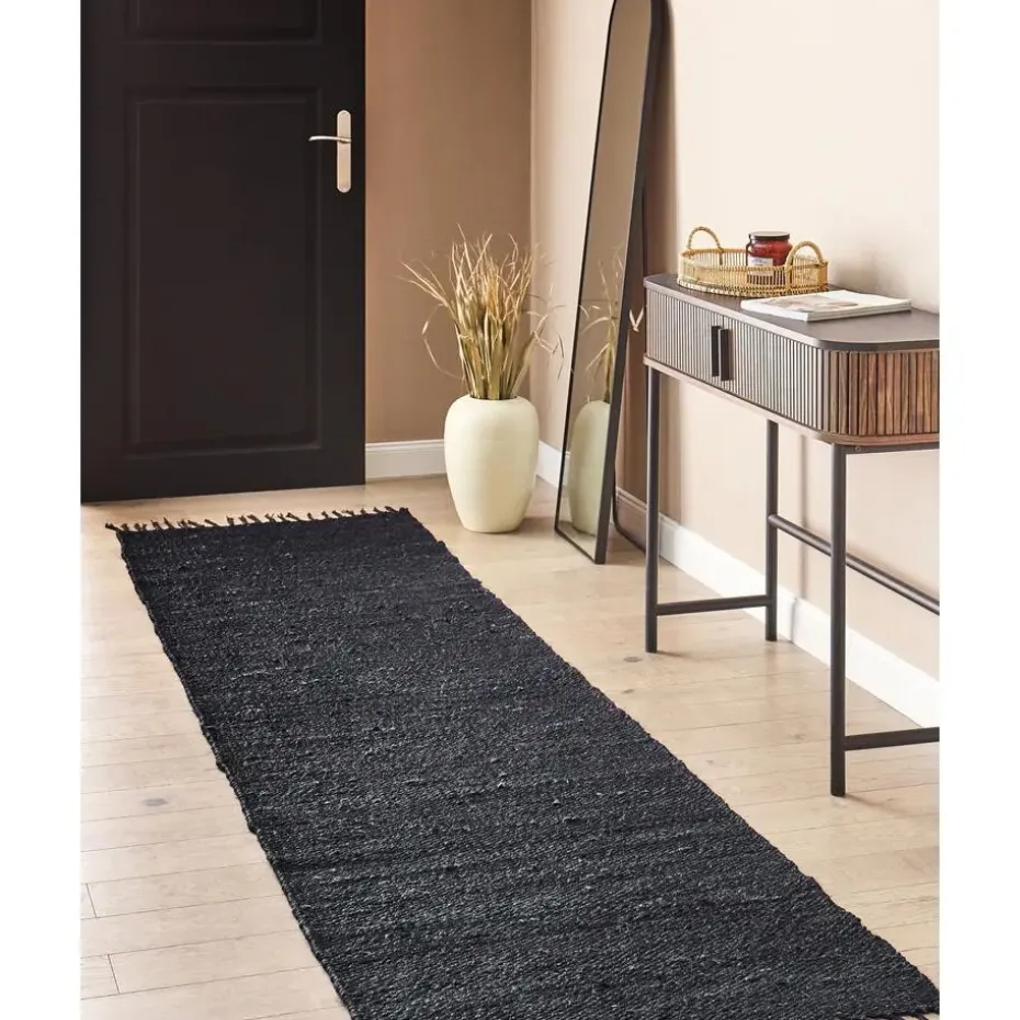 SINANKOY - Loper tapijt - Zwart - 80 x 300 cm - Jute