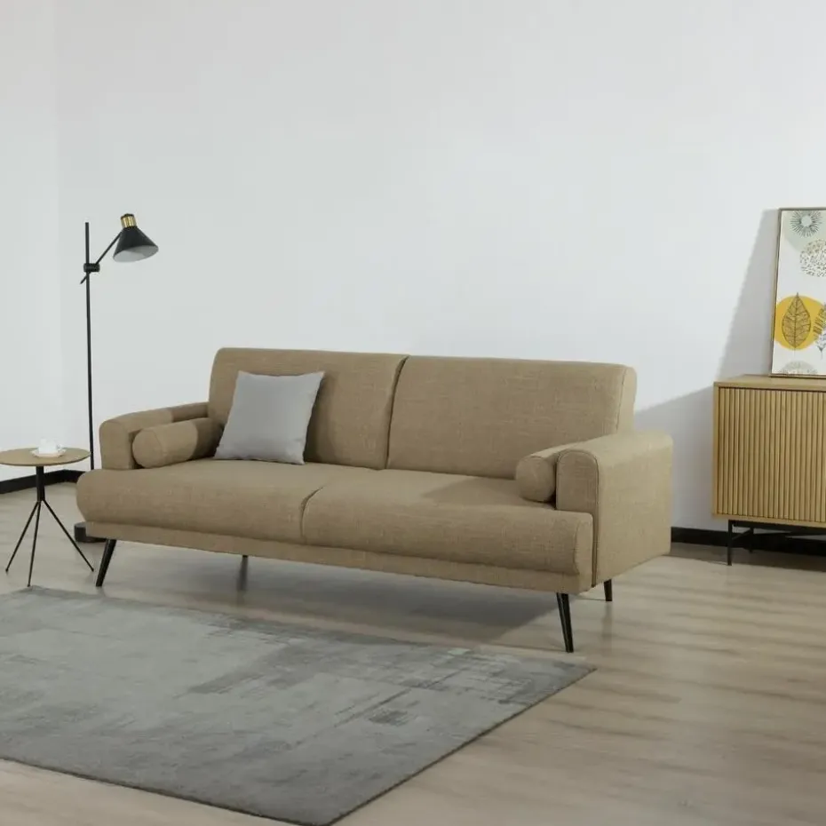 Slaapbank 3-Zits - Taupe Stof - Zithoogte 47cm - 209x91x85cm - Jason