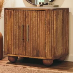 Solis Geribbelde Dressoir, 2 Deuren en 2 Planken, Lichtbruin