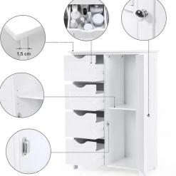 Songmics - Kast met 4 lades en deur - MDF - Wit