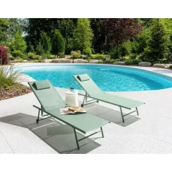 SORONI - Ligstoel set van 2 - Groen/Lichtgroen - Staal