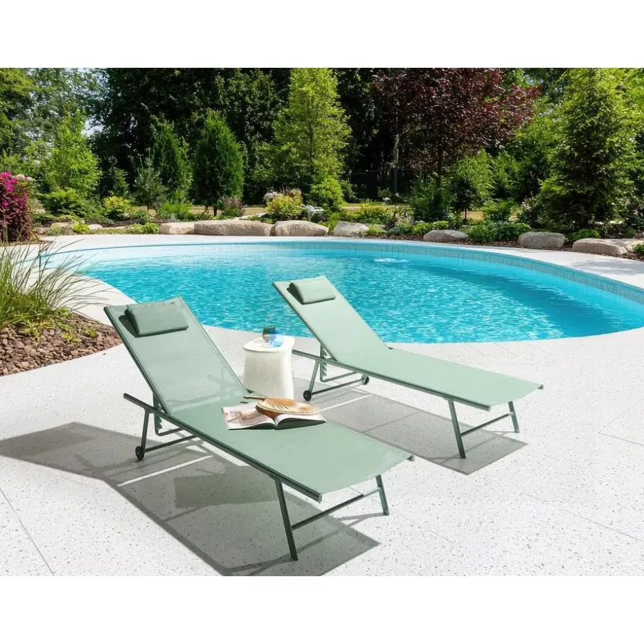 SORONI - Ligstoel set van 2 - Groen/Lichtgroen - Staal