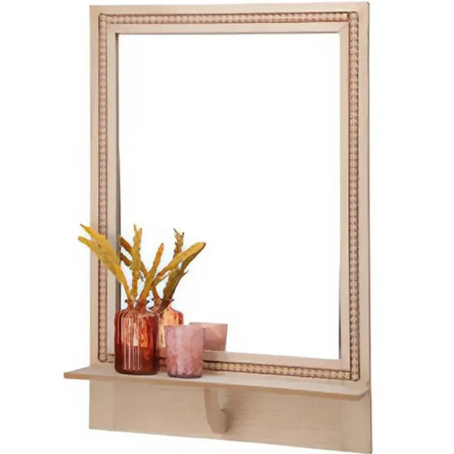 Spiegel met plank - vierkant - MDF - kralen rand - 40 x 10 x 60cm