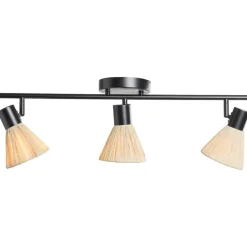3-spot Raffia E14 - beige/zwart metaal - 21x66x11 cm