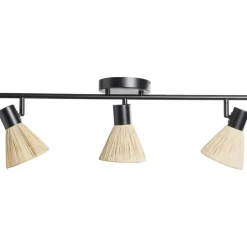 3-spot Raffia E14 - beige/zwart metaal - 21x66x11 cm