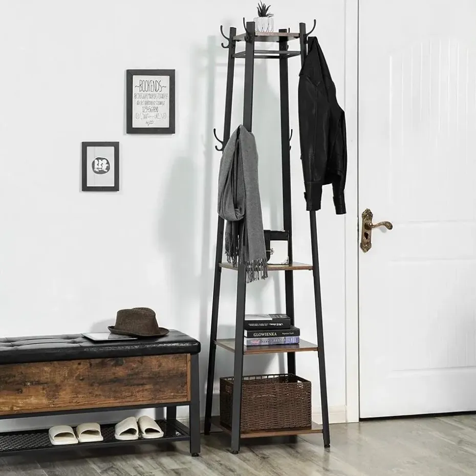 Staande kapstok - industriële look - 8 haken - 45x181x45 cm - vintage bruin