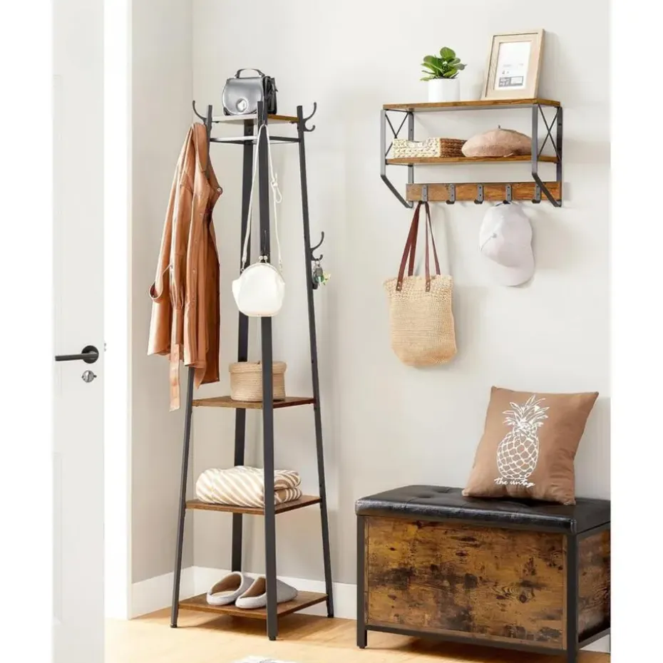 Staande kapstok - industriële look - 8 haken - 45x181x45 cm - vintage bruin