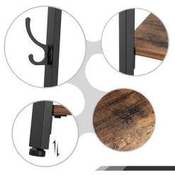 Staande kapstok - industriële look - 8 haken - 45x181x45 cm - vintage bruin