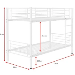 Stapelbed Dixie 90x200cm - metaal - mat wit