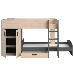 Stapelbed Stim met kast & lade - eik/grijs